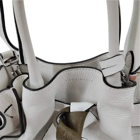 Coccinelle Clotilde Pebbled Leather Shoulder Crossbody Bag White Green Shoulder Bags